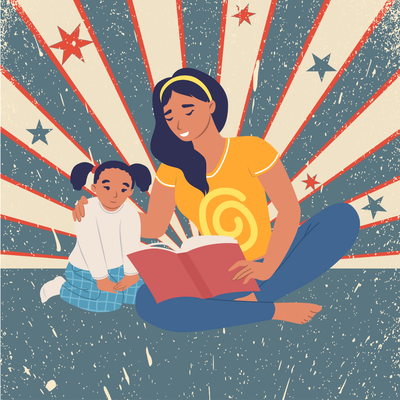 Girl reading with an adult
