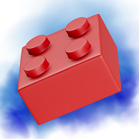 Red Lego with blue and white background